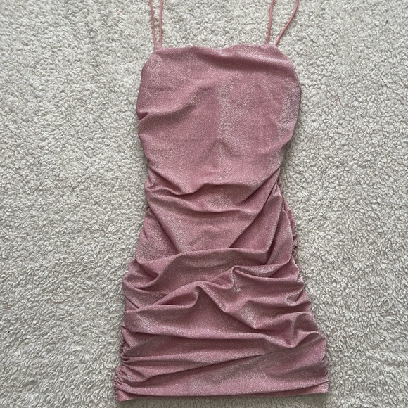SHEIN Pink Petite Backless Ruched Glitter Bodycon Dress Size Small - Picture 4 of 10